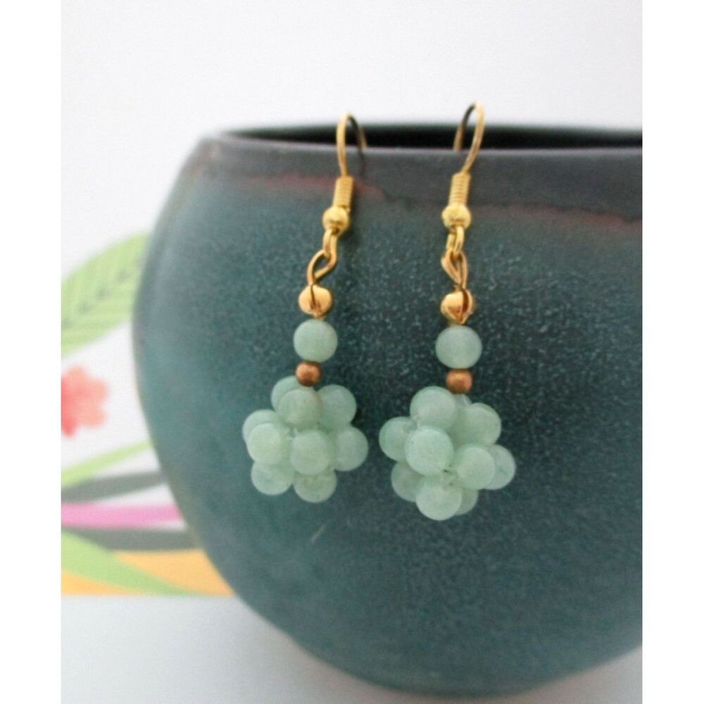 Green Aventurine Vintage Genuine Stone Dangle Cluster Grapes  Earrings